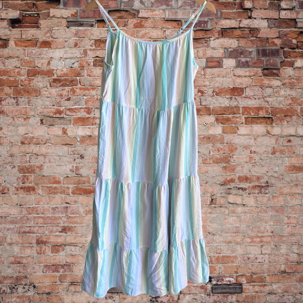 Cat and Jack Rainbow Striped Spaghetti Strap Dress 100% Cotton Size XL (14/16)